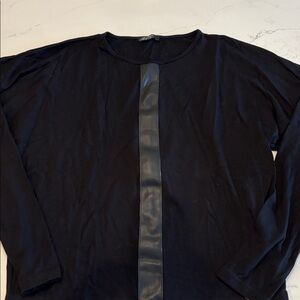 NWOT Black Long Sleeve Top with Leather Detail